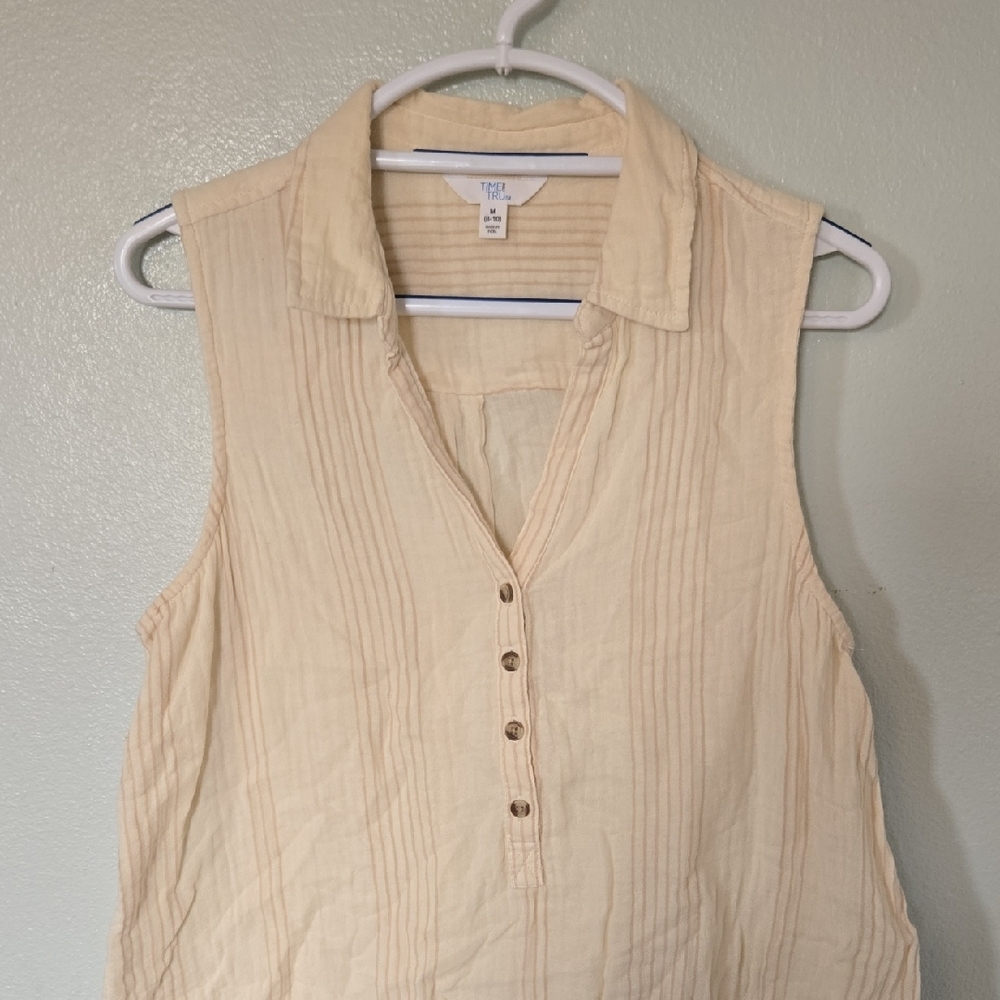 Time & Tru | Cream Striped Cotton Sleeveless Tank Size Medium